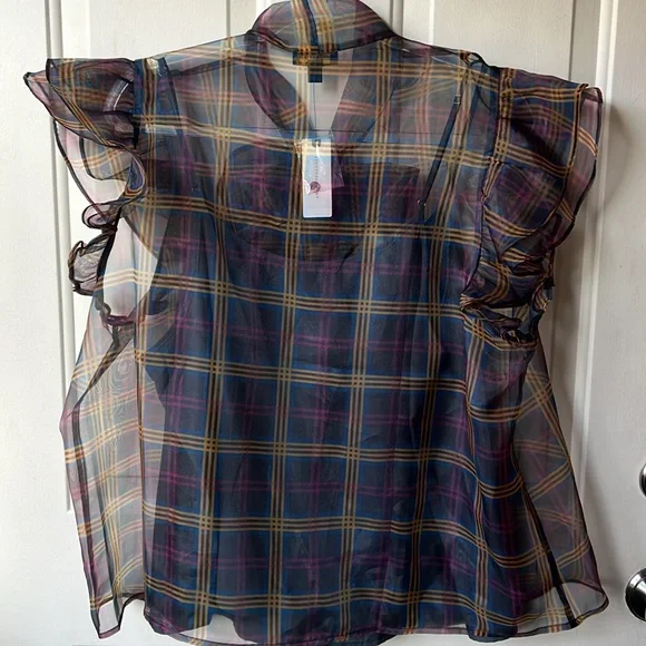 NWT gorgeous ruffle sleeve sheer shirt by Current Air for Anthropologie - Picture 5 of 11
